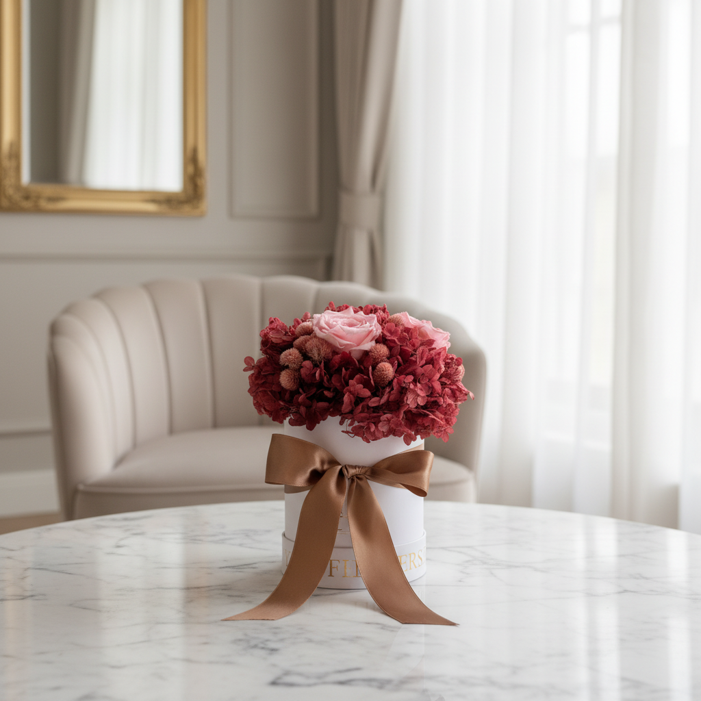 Rubino Rosé – fiori naturali preservati, eleganza senza manutenzione – UNICO BOUQUET